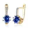 Boucles d'oreilles Garilina à la mode bijoux romantiques bleu cristal autrichien cerceau plaqué or jaune pour femmes filles