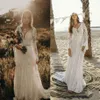 Vestidos de novia de playa de encaje bohemio de marfil vintage Vestidos de novia Manga larga con cuello en V Vestido de novia estilo hippie boho country Ves2236