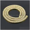 Tennis Gradué Bling 2 Rangée Glacé Chaîne Hommes S Blanc Cristal Strass Lourd Épais Collier Pour Femmes Rappeur Hip Hop Bijoux Drop Dhi4X