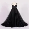 Robe de mariée gothique Vintage noire, ligne a, avec bretelles, Simple, élégante, informelle, avec Corset de couleur, dos court, Train300c