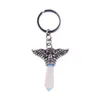 Porte-clés En Gros Vintage Skl Ailes Pendentif Porte-clés Colonne Hexagonale Naturel Guérison Cristal Pierre Précieuse Bague Drop Livraison J Dhgarden Dhswf