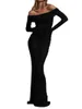 Casual jurken dames elegante maxi gebreide off-shoulder lange mouw slim fit effen kleur bodycon sexy cocktailjurk