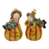 Obiekty dekoracyjne Zestaw 2 dziewczyn i chłopiec Dynie na wróble z słonecznikami i jesiennymi figurkami - 6,5 "Dekoracja salonu 230914