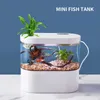 Dekorationer Desktop Creative Mini Aquarium Fish Tank med biokemiskt filtreringssystem och LED -ljus Betta Ecological Water Cycle 230915