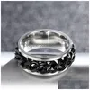 Bandringen 8 mm coole zwarte spinnerkettingring voor mannen roestvrij staal draaibare schakels punk mannelijke vinger damesmode-sieraden in bk drop dhtux