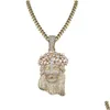 Мужское ожерелье с подвеской «Иисус Христос» в стиле хип-хоп, ледяная блестящая медь, большой размер, 14 К, микро-паве, кубический цирконий, имитация бриллиантов, Прямая доставка