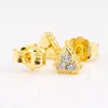 Stud Earrings Gold Colour Triangle Earring For Women Authentic S925 Sterling Silver Jewelry Lady Girl Birthday Gift Clear CZ