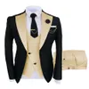 Tasarımcılar Moda 3 Parça Erkekler Uygun Formal İş Takımları Düğün Damat Blazer Pantolon Vest250o için Şampanya Bej Smokin