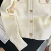 Kvinnors stickor Tees Sweater Kvinnors 2023 Plaid med runda hals Longsleved tröja Korean Löst singlebröstt topp trend 230914