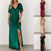 Roupas étnicas V Neck Slit Sexy Dama de Honra Cocktail Dress Saia Longa Mulheres Desgaste Vestidos Formais para Convidado de Casamento