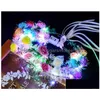 Decorative Flowers Wreaths Flowerlume Led Garland Headband - Silk Gold Colorf Lights Ribbon Rattan Wreath For S Festivals Parties Drop Dhd3V