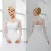 Chaquetas nupciales de encaje Boleros de boda blanco marfil manga larga mantón nupcial corto para vestido de novia fiesta de noche 256f