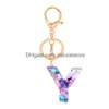 Keychains Lanyards 26 Initials Letter Pendant Key Chains For Women Acrylic Resin Keyrings Car Keys Ring Holders Bag Charm Jewelry Crea Dhbnq