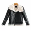 Yeni Sonbahar Kış Tasarım Moda Kadınlar Sahte Kuzu Kürk Patchwork Mektubu Baskı Süet Deri Sıcak Ceket Ceket Artı Boyut S M L 270X