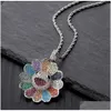 14k Guldpläterad snurrning Sun Flower Rainbow Diamond Pendant Halsband med M 24inch Rope Chain Hiphop smycken Drop Delivery