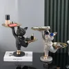 Decoratieve objecten beeldjes Hars Hond Standbeeld Kamerdecoratie Butler Sculptuur met 2 Dienbladen voor Opslag Franse Bulldog Beeldje Woondecoratie Tafelornamenten 230914