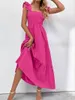 Vestidos casuais MSDMSASD - Vestido Largo De Manga Corta Con Volantes Para Mujer Cuello Cuadrado Sin Espalda Liso Y Holgado