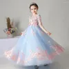 Abiti da ragazza Abiti da spettacolo per bambini Abito da ballo di moda Fiori applicati Tulle Principessa per bambini Ragazze Abito da ballo per festa di nozze 3-12 anni