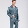 Men's Sleepwear Men Homewear Long Sleeve Shirt&pants 2Pcs Pajamas Male Satin Nightwear Loungewear Green Stripe Pyjamas Home Clothes