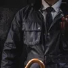 Herrenjacken Low Oil Wax Multi-Pocket-Jacke Männer Wasserdicht Lässig Herbst England Windschutz Verschleißfest Schwarz Mittellang mit Gürtel