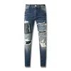 Men's Jeans Men Denim Pants High Street Blue Distressed Patchwork Patch Letter Jeans