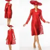 Robes mère de la mariée rouge avec veste en dentelle à manches longues, grande taille, robes de soirée bon marché pour invités de mariage, robe formelle 288D