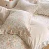 Bettwäsche-Sets, ultraweich, Blumen-Stil, Bezug aus Baumwolle, Rüschen-Set, Bettdecke, Einzel- oder Doppelbett, 200 x 230 cm