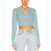 Suéteres femininos Crop Cardigan Mulheres Outono Moda Camisola Vintage Crochet Top Coreano Manga Longa Malha Cortada Azul