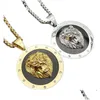 Pendant Necklaces Stainless Steel Mens Gold Black Punk Round Animal Lions Head Tag Necklace Collares Crystal Rhinestone Harajuku Gothi Dhlgj