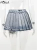 Jupes Fqlwl Summer Fashion Sexy Blue Denim Plissé Mini pour les femmes 2023 Y2K Moulante Taille haute Jupe courte Night Club 230915