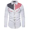Men's Casual Shirts PUIMENTIUA 2021 Western Cowboy Embroidered Shirt American Flag Button Down Slim Fit Long Sleeve268t