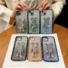 Cell Phone Cases Chaopai Electroplated Violent Bear Suitable for iPhone 14Pro Phone Case Full Package 13 Wave Pattern Flash Pink Q230915