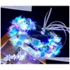 Decorative Flowers Wreaths Flowerlume Led Garland Headband - Silk Gold Colorf Lights Ribbon Rattan Wreath For S Festivals Parties Drop Dhd3V