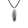 Pendant Necklaces Point Hexagon Prism Stone Necklace Feather Wrapped Energy Healing Crystal Gemstone Drop Delivery Jewelry Pe Dhgarden Dhfeo