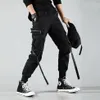 Multi Pocket Hip Hop Streetwear Men's Black Joggers Pants Men Cotton Ribbon Cargo Pant Trousers Elastic Midje181p