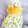 Dog Apparel Dogs Clothes Pet Dress Yellow Printing Corduroy Splicing Clothing For Small Cute Doll Collar Fashion Cats Skirts