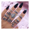 Cluster Rings Fashion Carve Antique Sier Midi Set For Women Turtle Crown Heart Lotus Knuckle Finger Female Bohemian Jewelry Gift Drop Dhc3R