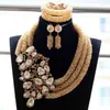 Necklace Earrings Set Exclusive Long Black Gold African Wedding Beads Jewelry 2023 Bridal Flower Statement WE093