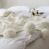 Blankets 1PC 51x63 Inch Knitted Blanket Soft Warm Bedspread Nordic White Balls Air-condition Sofa For Beds Modern Room Decor