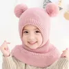 Beanie / Skull Caps Doit 2 a 6 Y Inverno Chapéu Beanies Boys Beanie Dois Hairball Criança Knit Fur Chapéus Proteger Rosto Pescoço Crianças Meninas Earflap Caps 230915