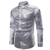 Men's Casual Shirts Mens Black Long Sleeve Button Down Dress 2021 Shiny Sequin Silk Satin Shirt Men Business Party Male Chemi292d