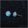 Andere neue einfache 925er-Sterlingsilber-Ohrstecker, rund, blauer Feueropal mit Zirkonia, Schmuck, Geschenk, Tropfenlieferung, Erkenntnisse, Komponenten, Dhyj2