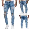 Jeans masculinos homens rasgados para homens casual azul skinny slim fit calças jeans motociclista hip hop com sexy holel279p