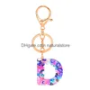 Keychains Lanyards 26 Initials Letter Pendant Key Chains For Women Acrylic Resin Keyrings Car Keys Ring Holders Bag Charm Jewelry Crea Dhbnq