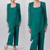 Hunter Green Mother of the Bride Pant Suit Simple Chiffon Long Sleeve Custom Made Wedding Guest Dresses270o