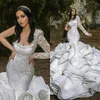 2021 Luksusowe marszczenia Suknie ślubne syreny plus rozmiar jedno ramię Kaplica Wspaniałe suknie ślubne Nigerian Arabskie małżeństwo Dre245z