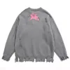 Men's Sweaters Tassel Letter Star Pullover Sweater Distressed Ripped Y2K Streetwear Sweater Knitted Jumper Harajuku Oversized Hip Hop Sweater 230914
