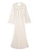 Podstawowe sukienki swobodne Klkxmyt Traf Satin Długie sukienki Kobiety bez pleców Maxi Sukienka Kobieta Autumn Knot Sukienki dla kobiet Sukienkę dla kobiet z długim rękawem 230915