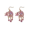 Boucles d'oreilles pendantes en Zircon rose doux pour femmes, crochet d'oreille en fleur papillon, bijoux de fête de luxe léger et exagéré