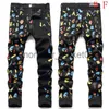 Herrmode Slim Fit Stretch Men Jeans Långt tryckta Casual Floral Pants Denim J230915